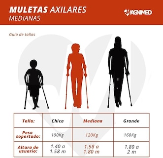 Foto 3 | Muletas Medianas De Aluminio - Soportan Hasta 90kg, Axilares Acojinados, Regatones Antiderrapantes