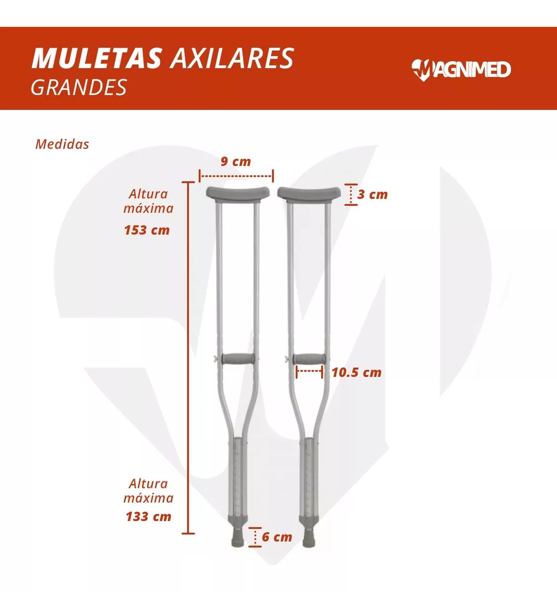 Foto 3 pulgar | Muletas Grandes De Aluminio - Soportan Hasta 100kg, Axilares Acojinados, Regatones Antiderrapantes