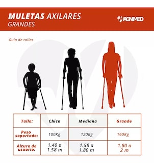 Foto 3 | Muletas Grandes De Aluminio - Soportan Hasta 100kg, Axilares Acojinados, Regatones Antiderrapantes