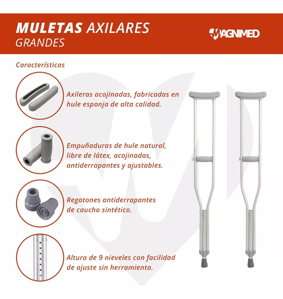 Foto 4 | Muletas Grandes De Aluminio - Soportan Hasta 100kg, Axilares Acojinados, Regatones Antiderrapantes