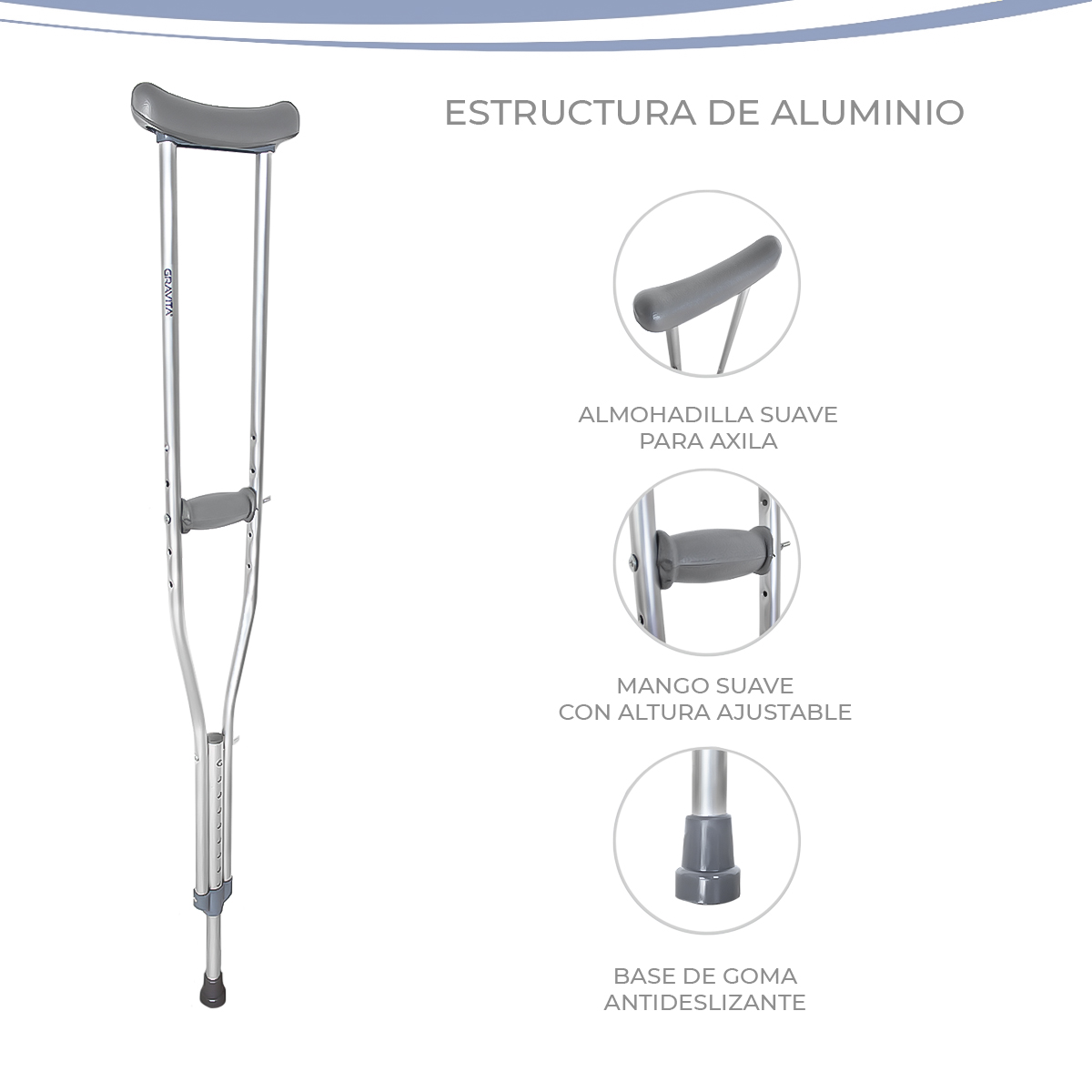 Foto 4 pulgar | Muletas Auxiliarles De Aluminio Ajustables Marca Gravita