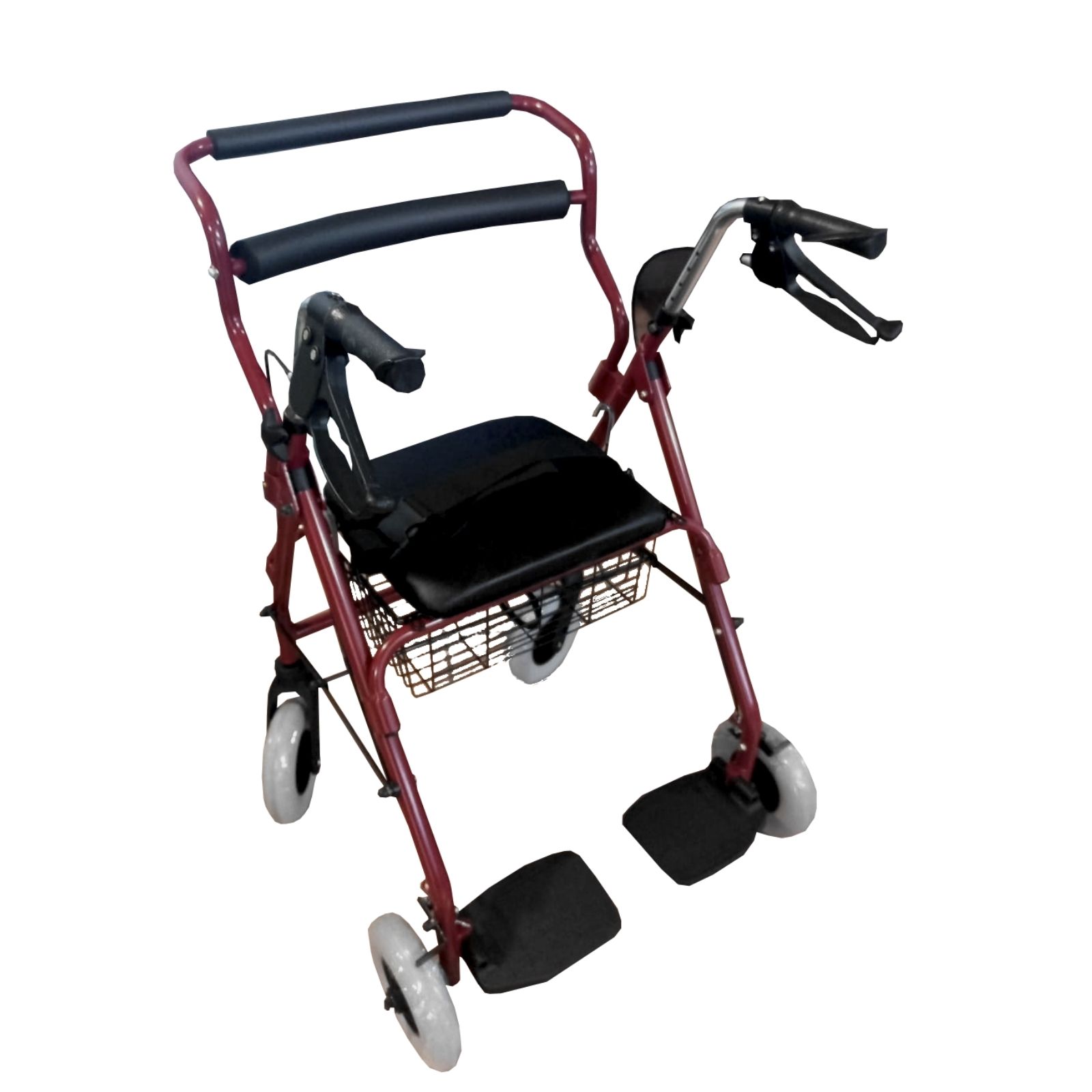 Andadera Rollator Hibrida de Aluminio Silla de Traslado de Aluminio color Roja Eko Er200102rj