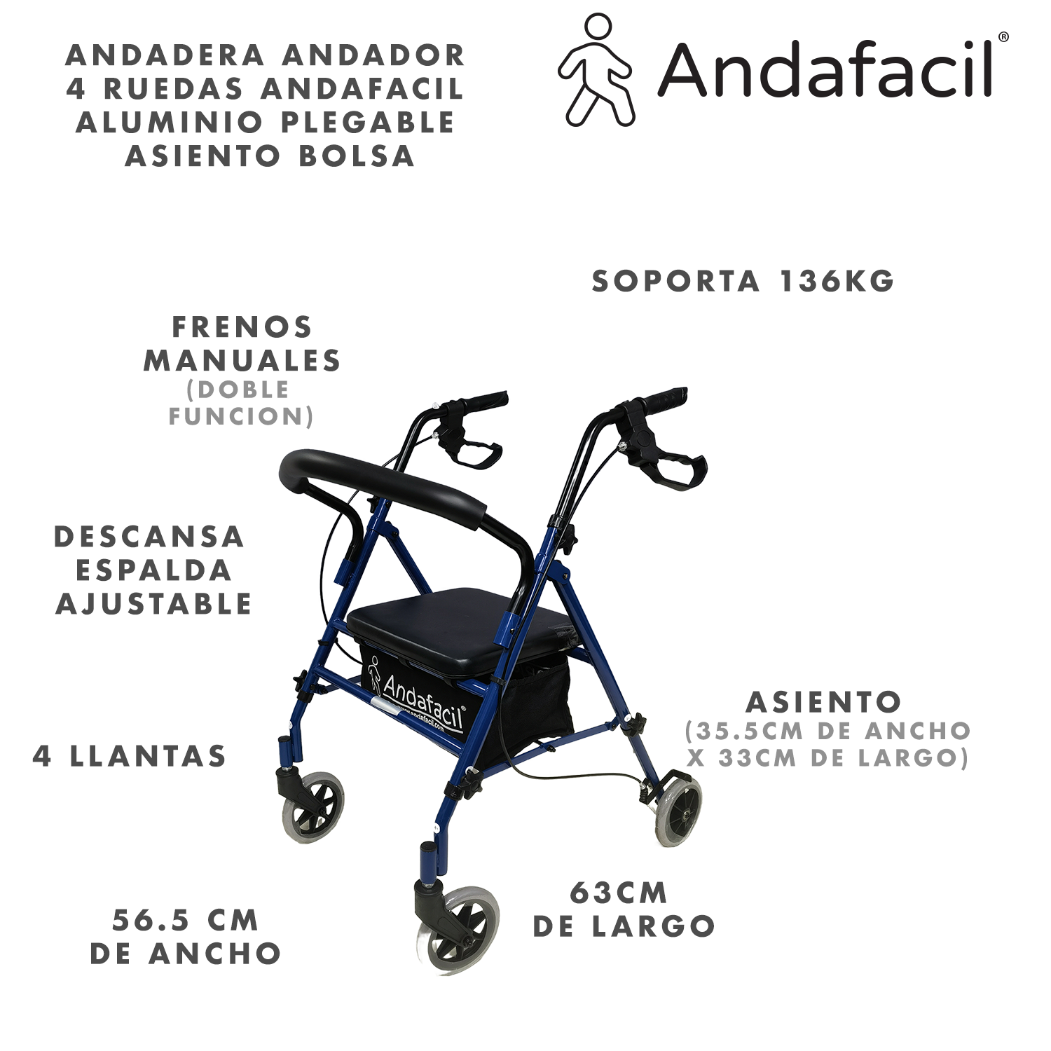 Foto 3 pulgar | Andadera 4 Ruedas Andafacil Plegable
