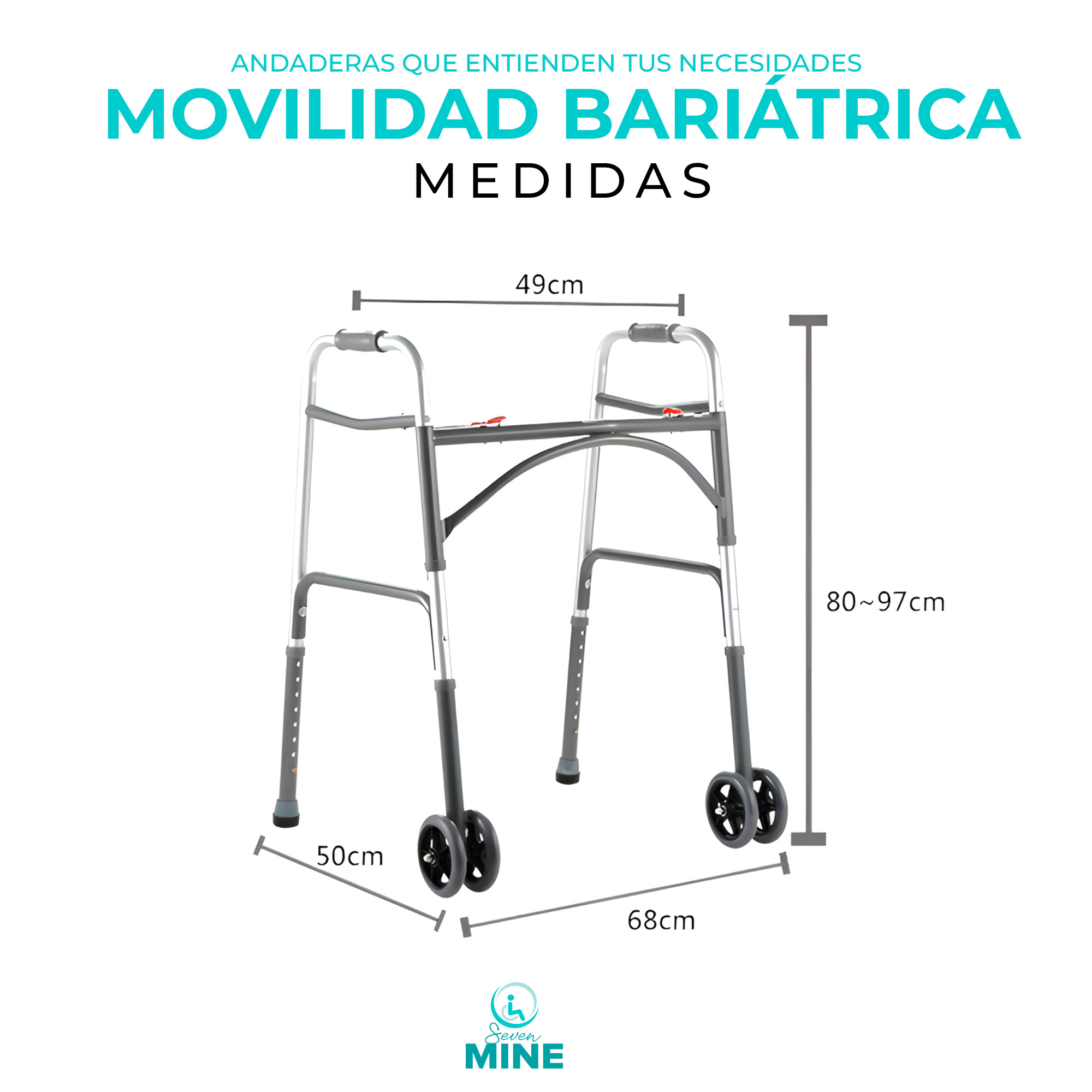 Foto 5 | Andadera Bariátrica Soporta 200 Kg | Llantas Delanteras Dobles 5”
