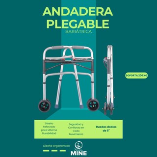 Foto 6 | Andadera Bariátrica Soporta 200 Kg | Llantas Delanteras Dobles 5”