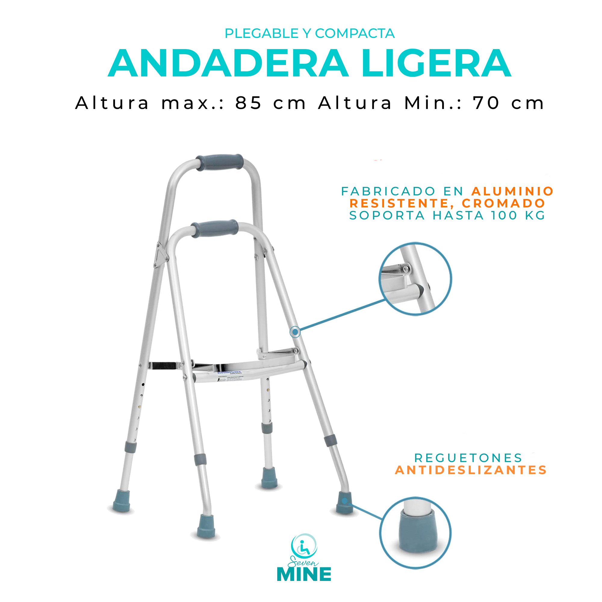 Foto 8 | Andadera Lateral de Aluminio SC Super Confort para Una Mano - Ergonómica y Plegable