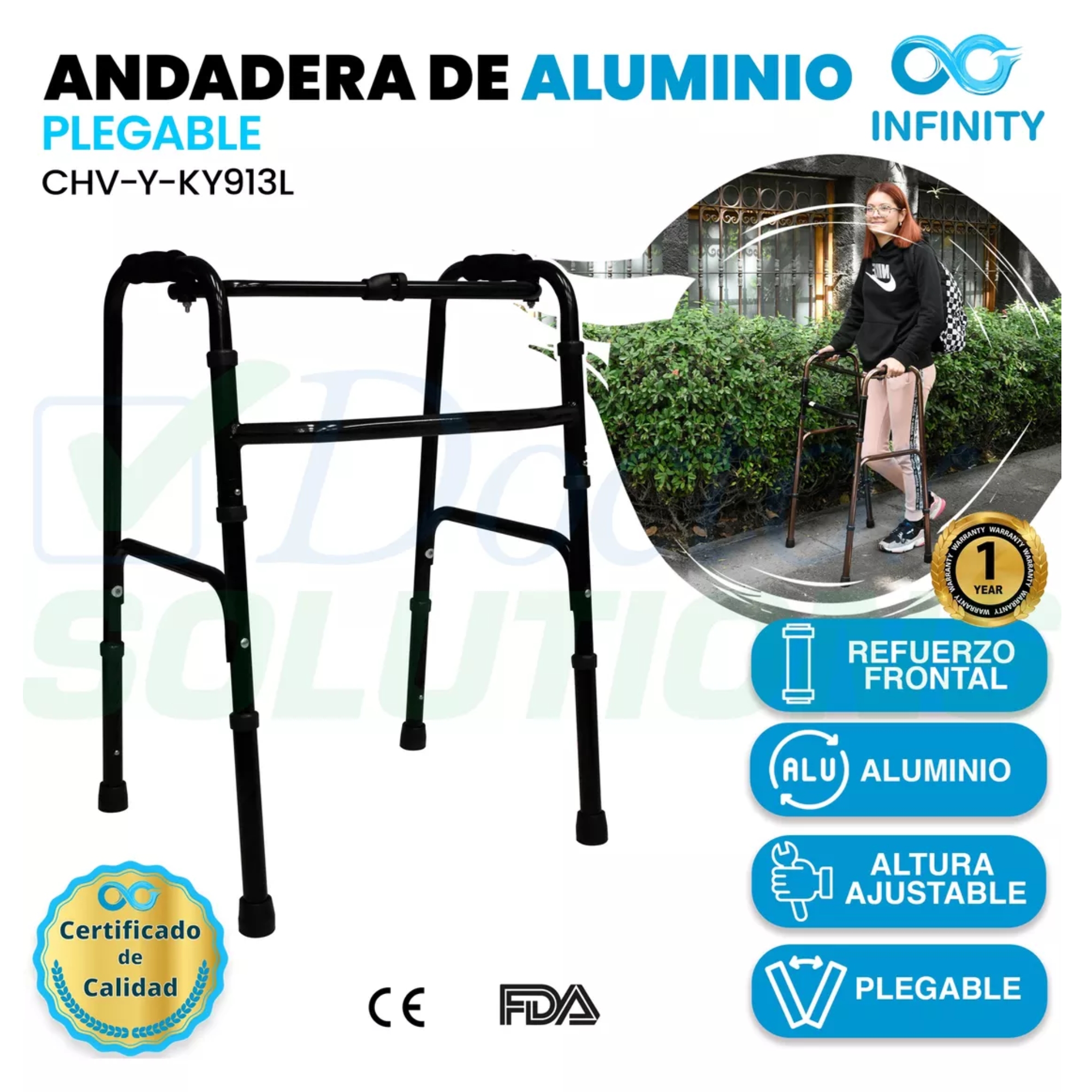 Foto 3 pulgar | Andadera Plegable Infinity de Aluminio con Refuerzo