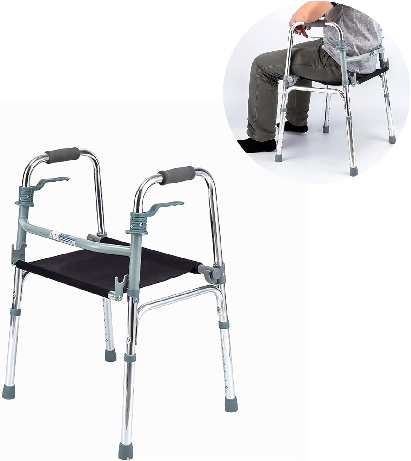 Andadera para Adulto Seven Mine Plateada con Asiento Plegable de 8 Niveles de Altura