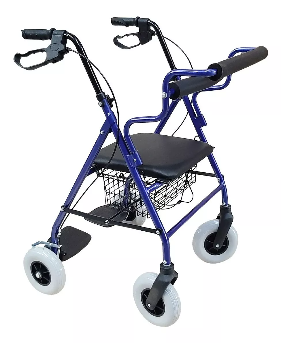 Andadera Rollator Híbrida Sanezy Azul con Descansapiés Soporta Hasta 100 kg