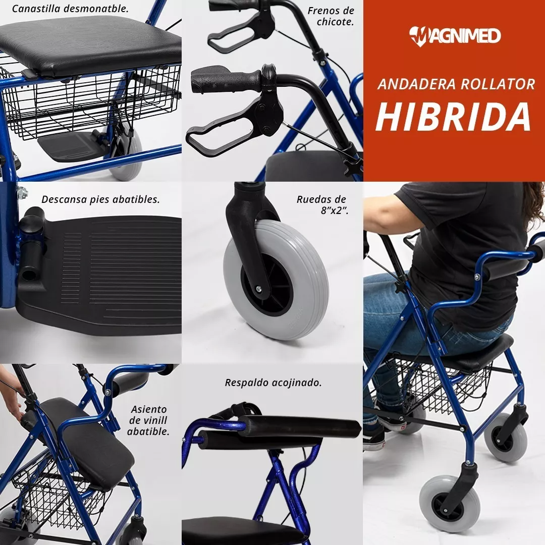 Foto 5 | Andadera Rollator Híbrida Sanezy Azul con Descansapiés Soporta Hasta 100 kg