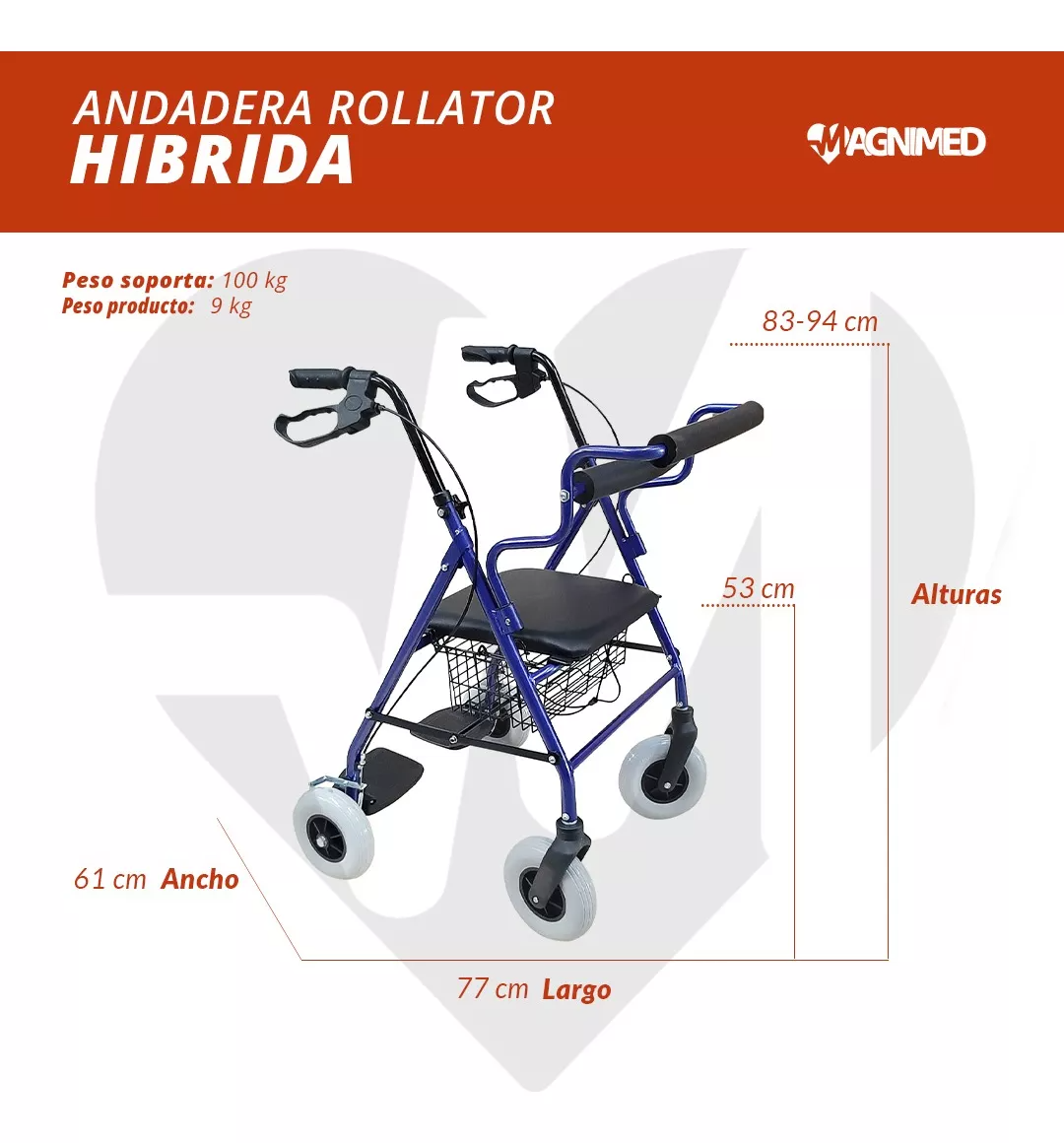 Foto 6 | Andadera Rollator Híbrida Sanezy Azul con Descansapiés Soporta Hasta 100 kg