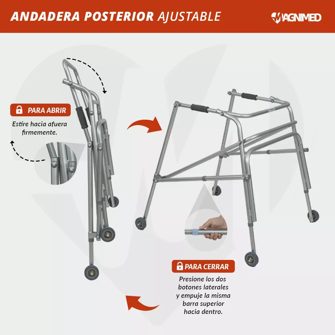 Foto 8 pulgar | Andadera Posterior Magnimed Ajustable con Ruedas Soporta hasta 100 kg