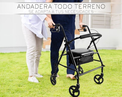 Foto 3 | Andadera Ortopédica Adulto Andadera Con Asiento Cuatro Ruedas Asiento Silla Altura Ajustable Todo Terreno Nube Color