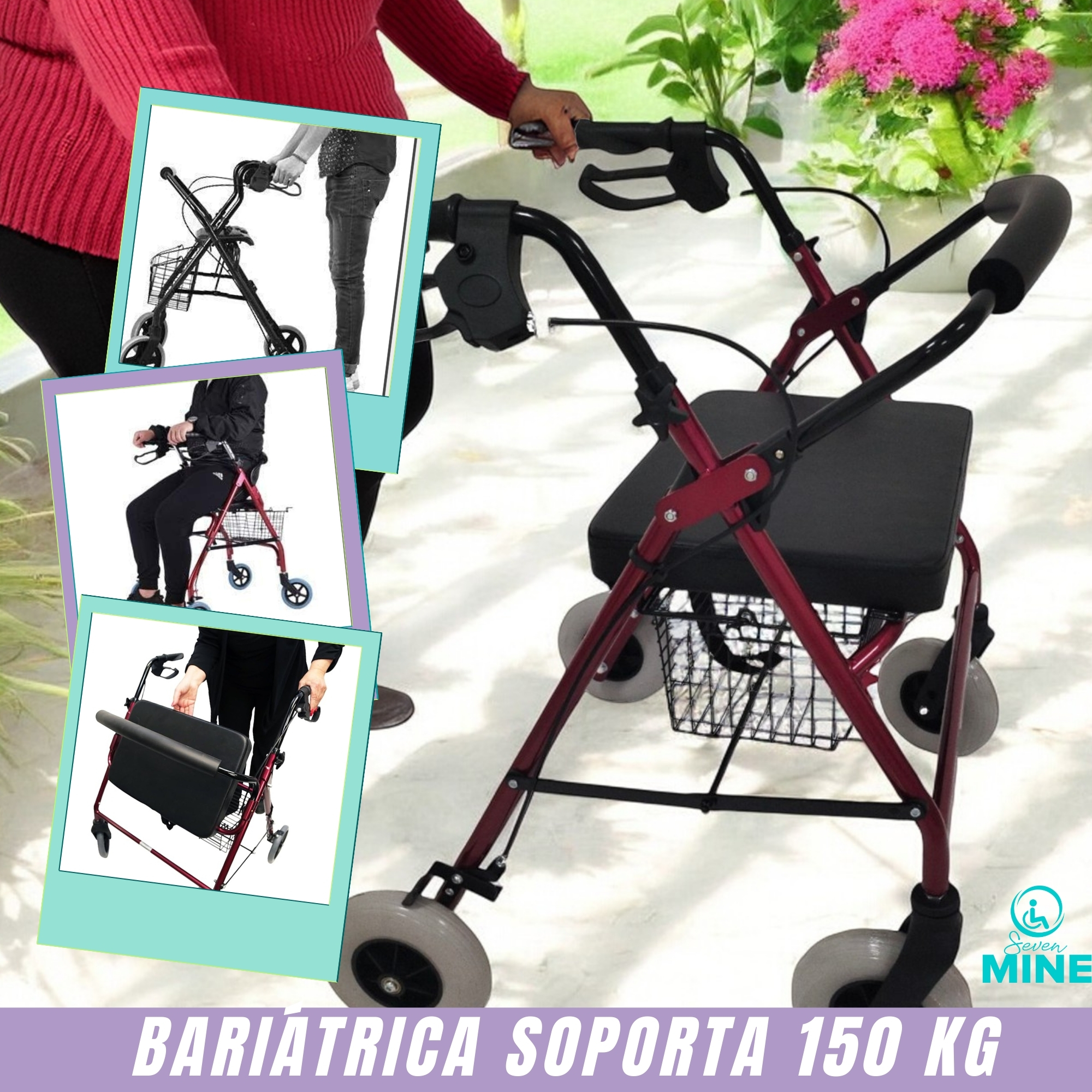 Foto 2 | Andadera Rollator Bariátrica |soporta150 Kg, Extra Ancha