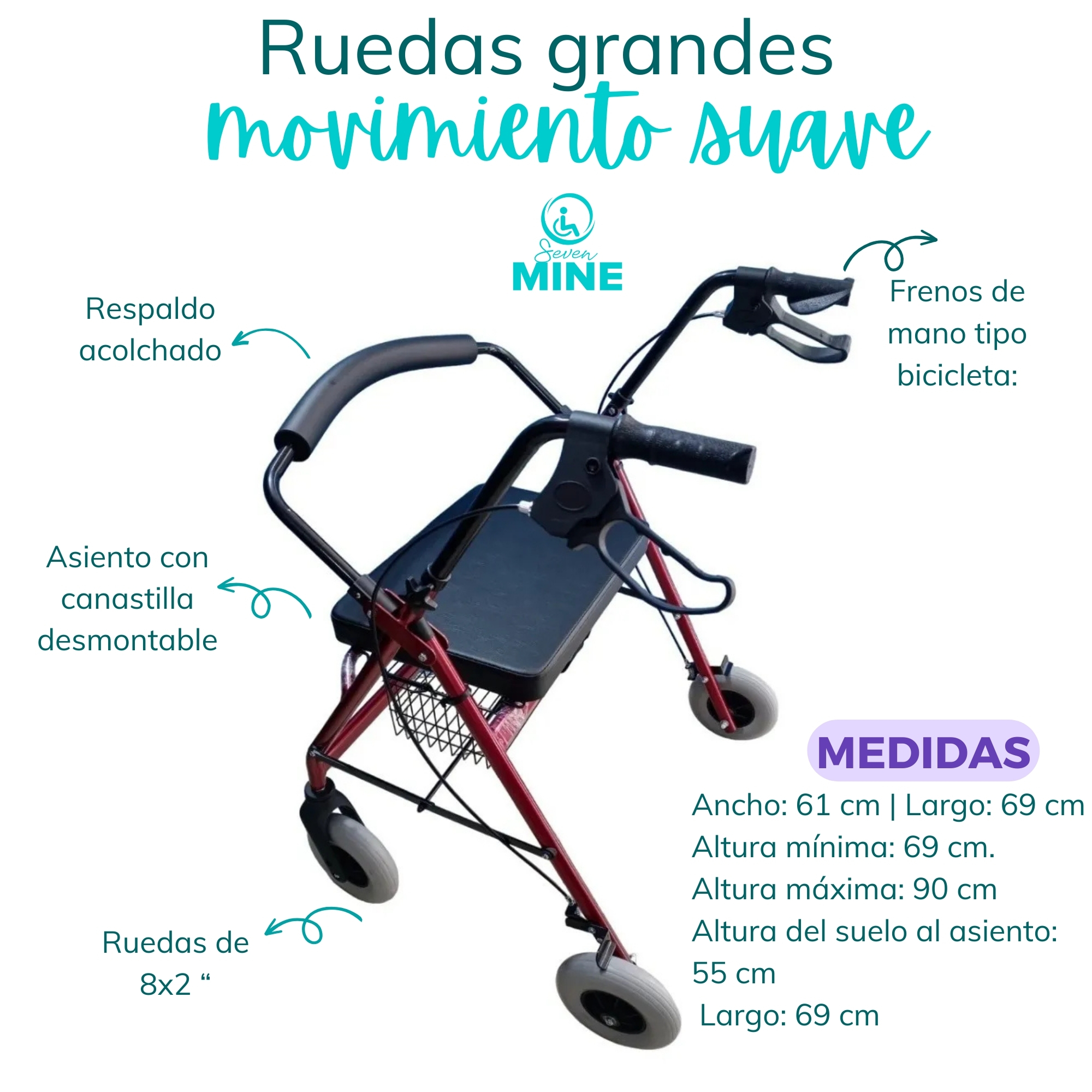 Foto 5 | Andadera Rollator Bariátrica |soporta150 Kg, Extra Ancha