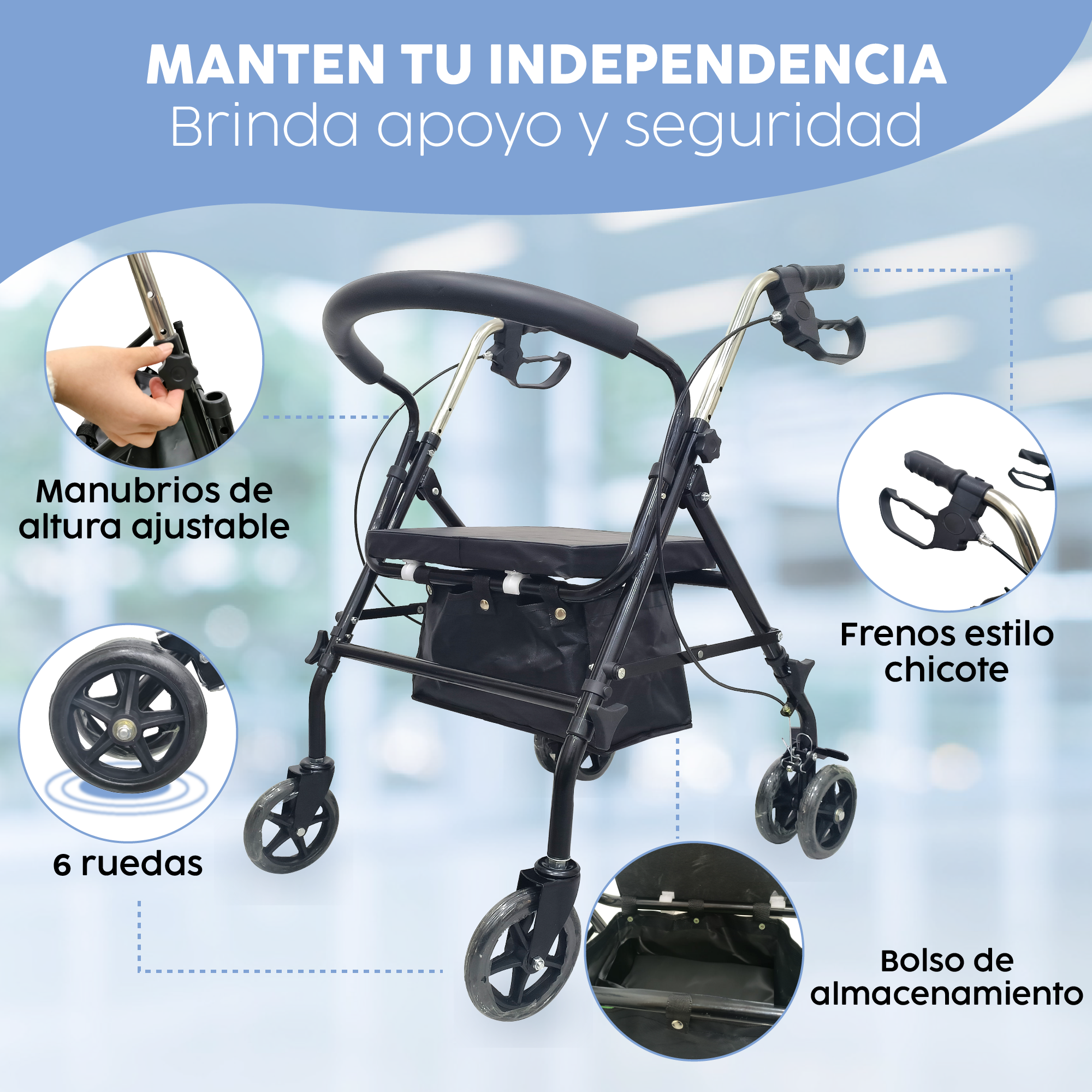 Foto 5 pulgar | Andadera 4 Ruedas Lift - Movilidad Segura Y Confortable