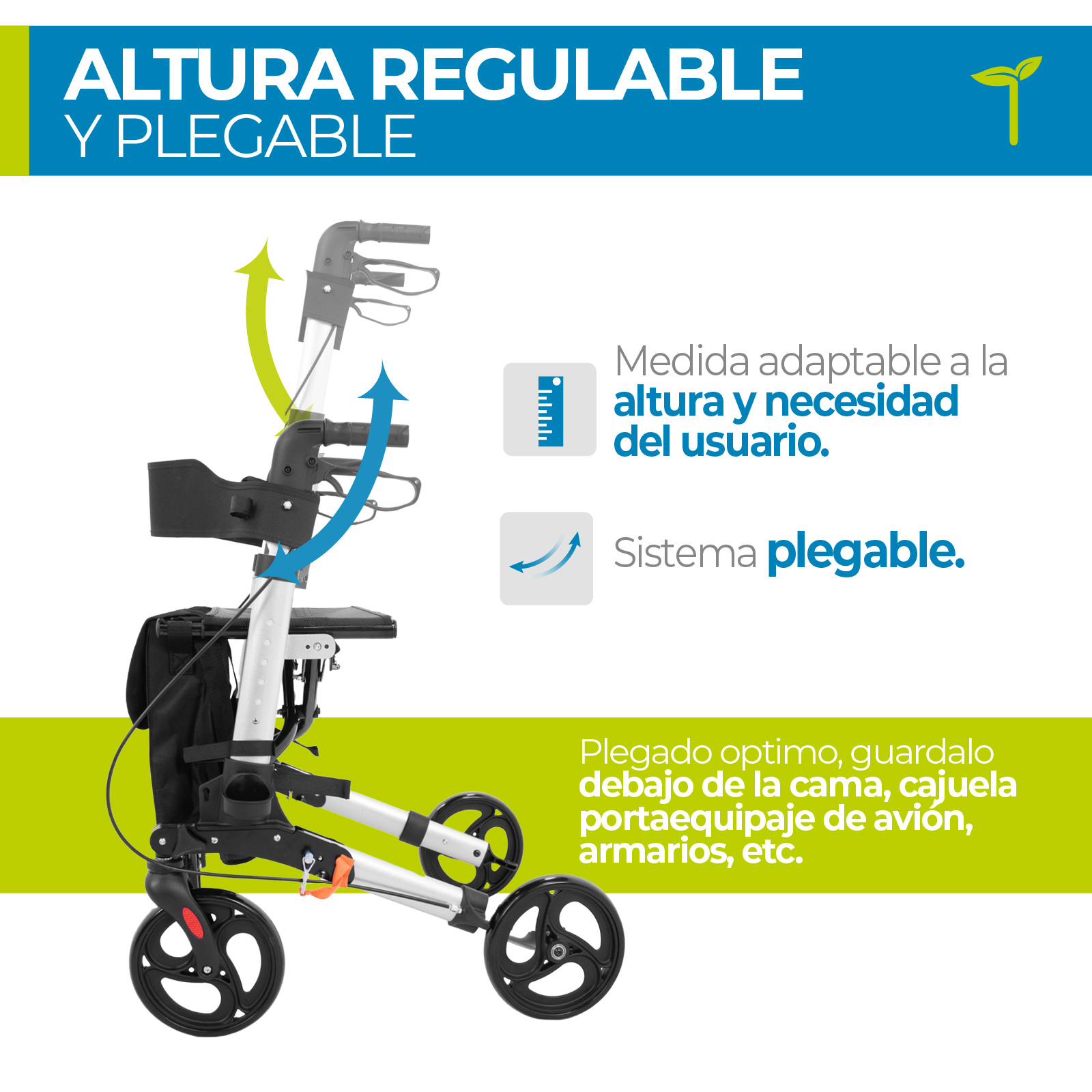 Foto 4 pulgar | Andadera Ortopédica Con Asiento, Plegable Y Altura Ajustable – Soporte Estable Para Adultos Mayores Con Frenos