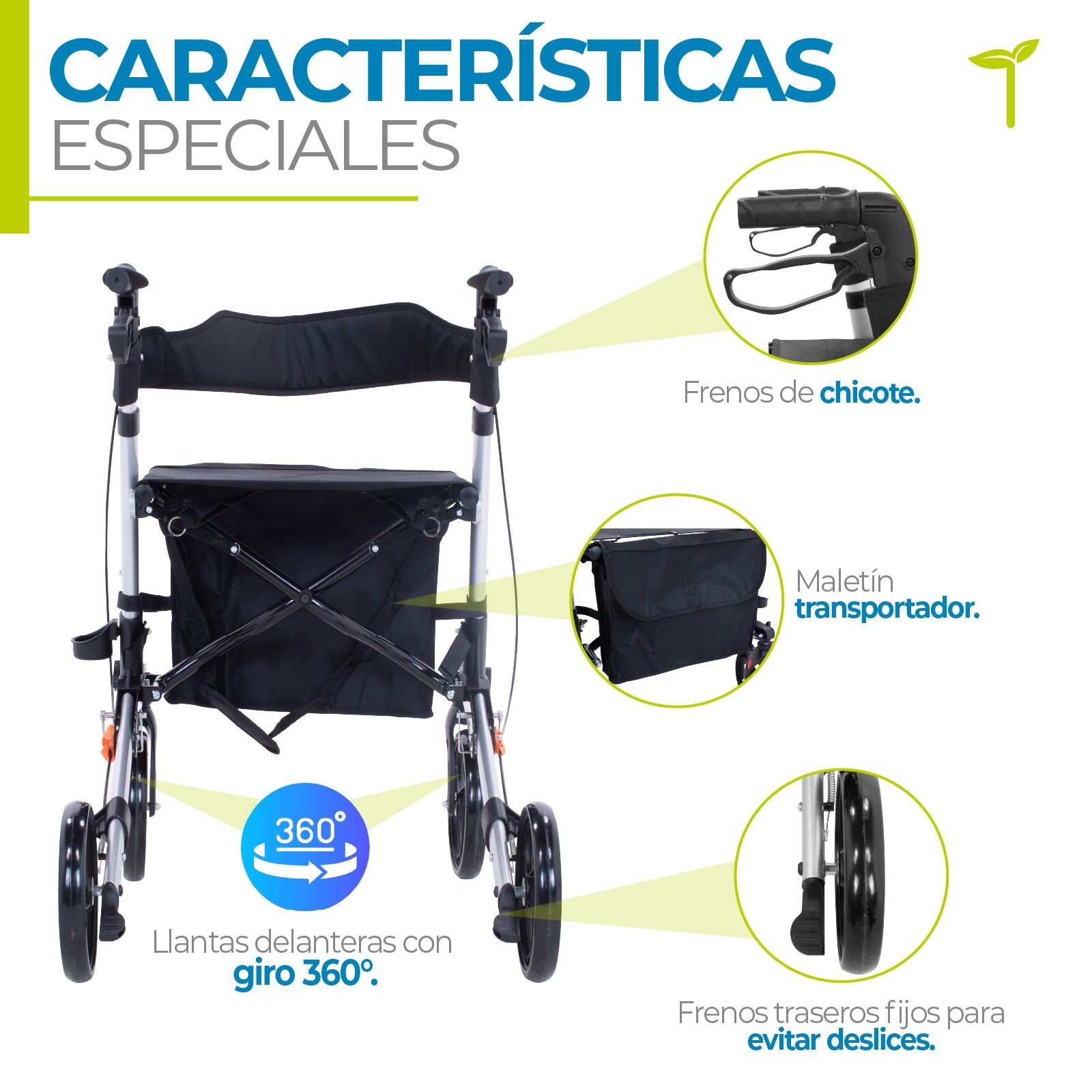 Foto 7 pulgar | Andadera Ortopédica Con Asiento, Plegable Y Altura Ajustable – Soporte Estable Para Adultos Mayores Con Frenos