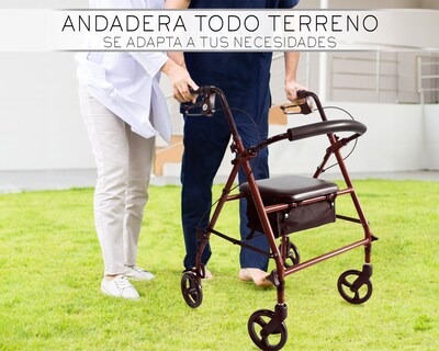 Foto 3 | Andadera Ortopédica Adulto Andadera Con Asiento Cuatro Ruedas Asiento Silla Altura Ajustable Todo Terreno Basitex C