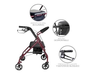 Foto 5 | Andadera Ortopédica Adulto Andadera Con Asiento Cuatro Ruedas Asiento Silla Altura Ajustable Todo Terreno Basitex C