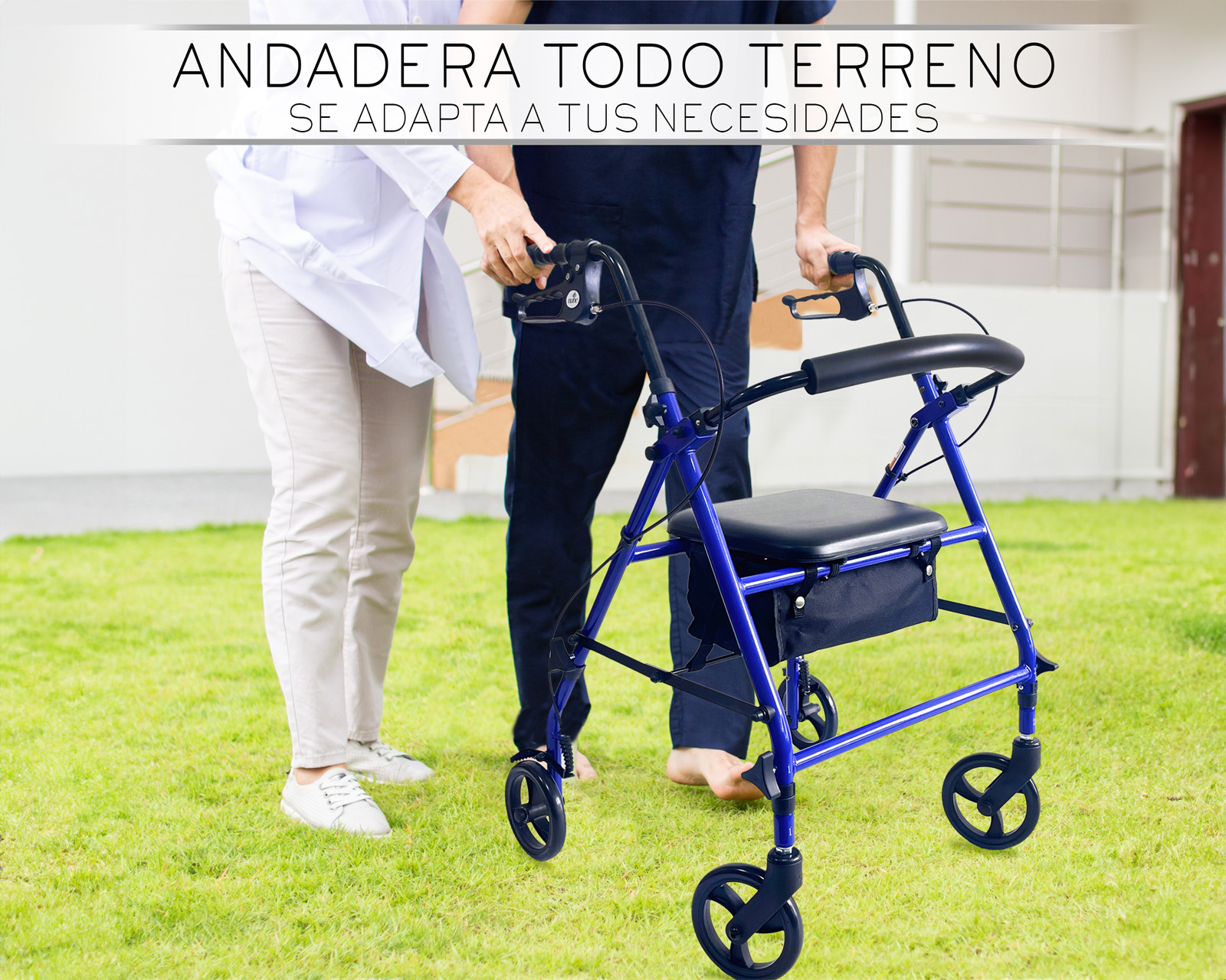 Foto 4 pulgar | Andadera Ortopédica Adulto Andadera Con Asiento Cuatro Ruedas Asiento Silla Altura Ajustable Todo Terreno Basitex C