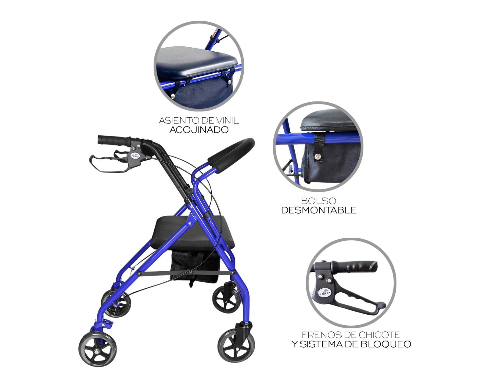 Foto 5 | Andadera Ortopédica Adulto Andadera Con Asiento Cuatro Ruedas Asiento Silla Altura Ajustable Todo Terreno Basitex C