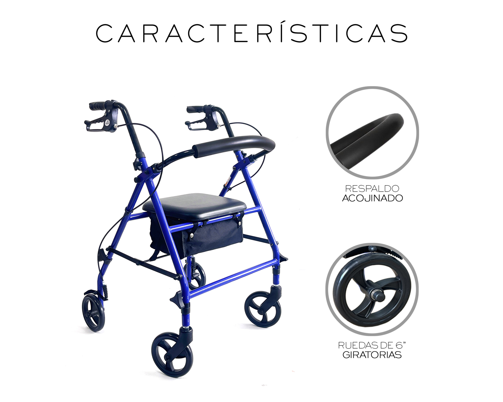 Foto 6 | Andadera Ortopédica Adulto Andadera Con Asiento Cuatro Ruedas Asiento Silla Altura Ajustable Todo Terreno Basitex C