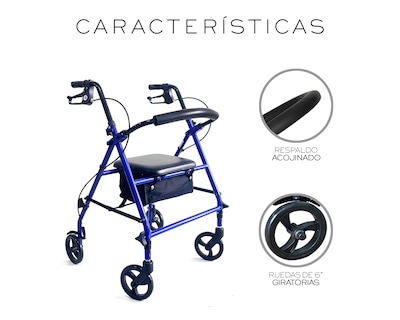 Foto 6 | Andadera Ortopédica Adulto Andadera Con Asiento Cuatro Ruedas Asiento Silla Altura Ajustable Todo Terreno Basitex C