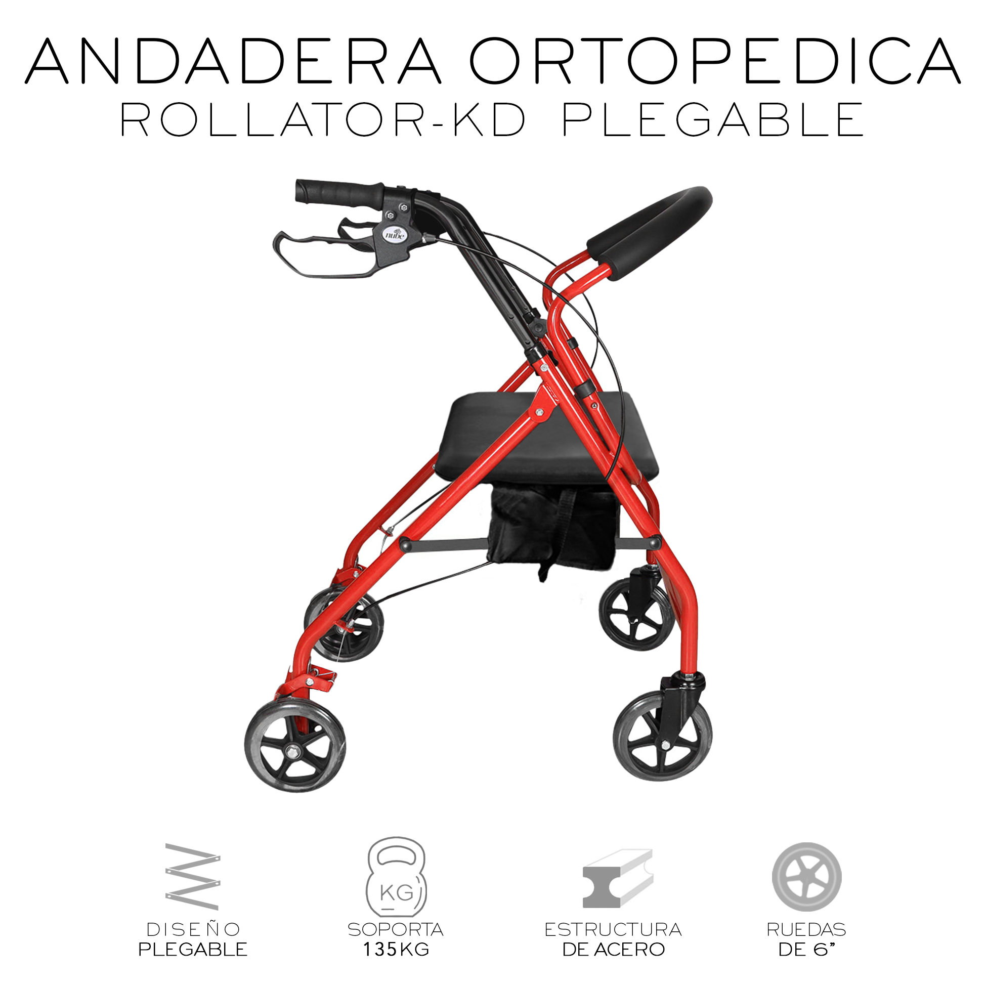 Foto 4 | Andadera Ortopédica Adulto Andadera Con Asiento Cuatro Ruedas Asiento Silla Altura Ajustable Todo Terreno Basitex C