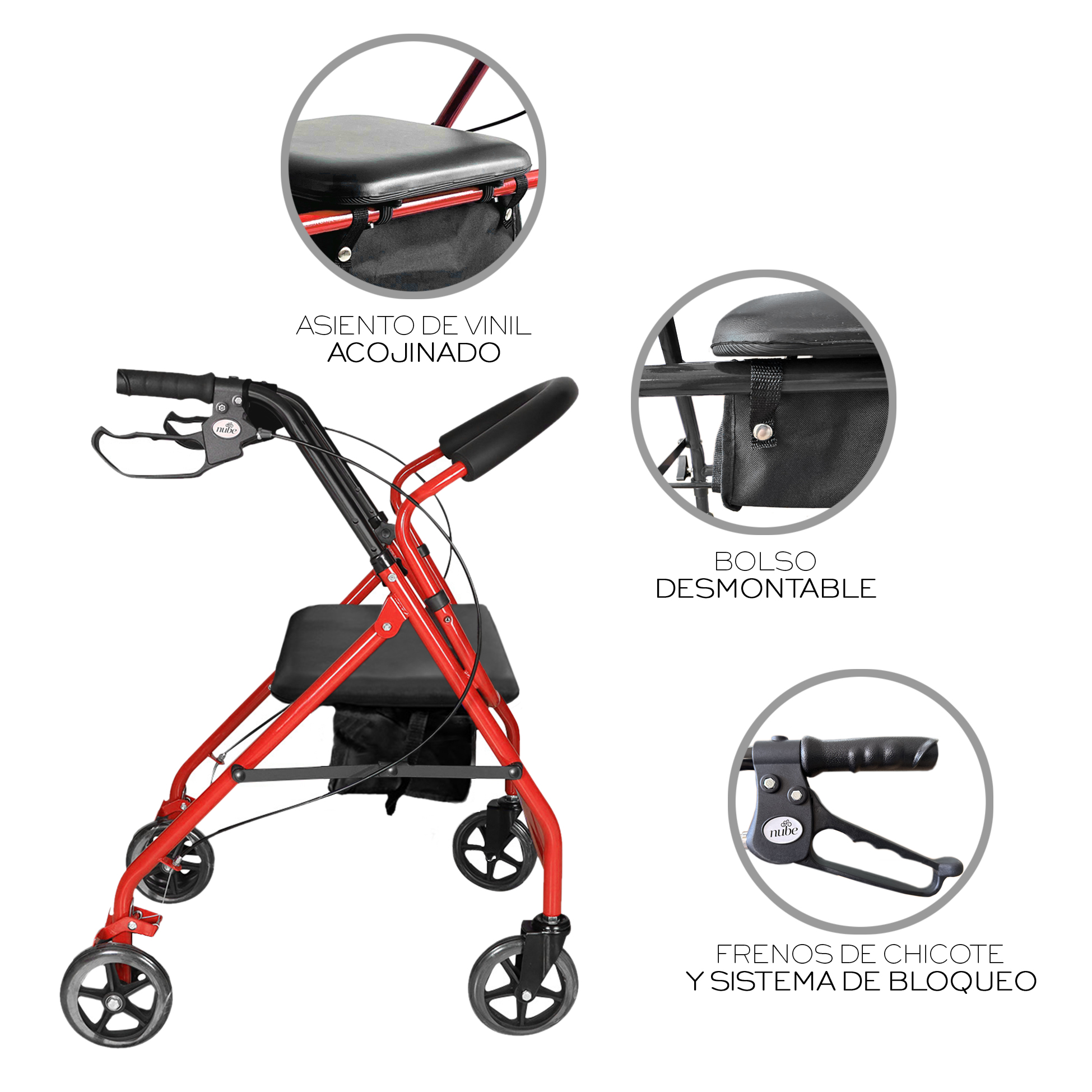Foto 5 | Andadera Ortopédica Adulto Andadera Con Asiento Cuatro Ruedas Asiento Silla Altura Ajustable Todo Terreno Basitex C
