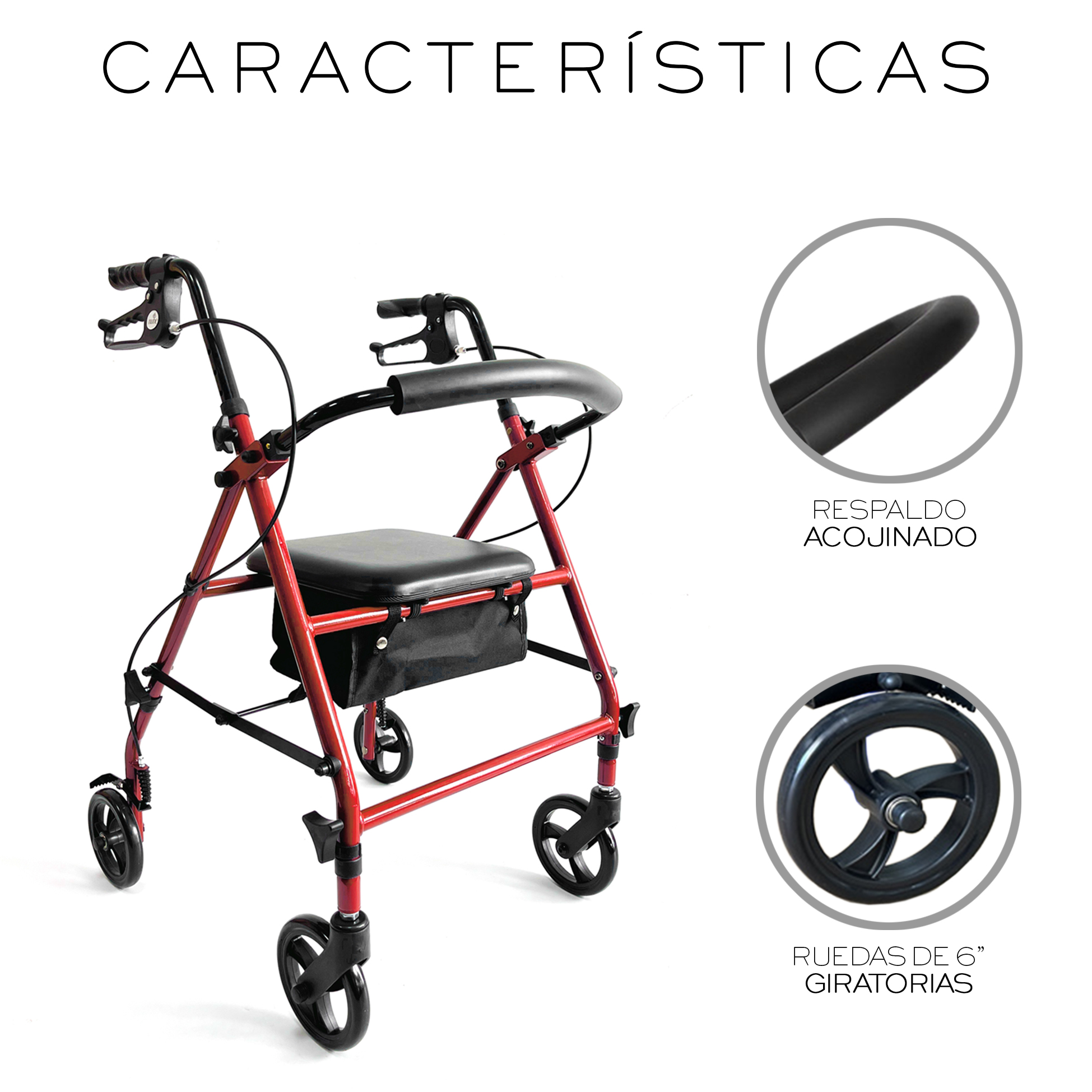 Foto 6 | Andadera Ortopédica Adulto Andadera Con Asiento Cuatro Ruedas Asiento Silla Altura Ajustable Todo Terreno Basitex C