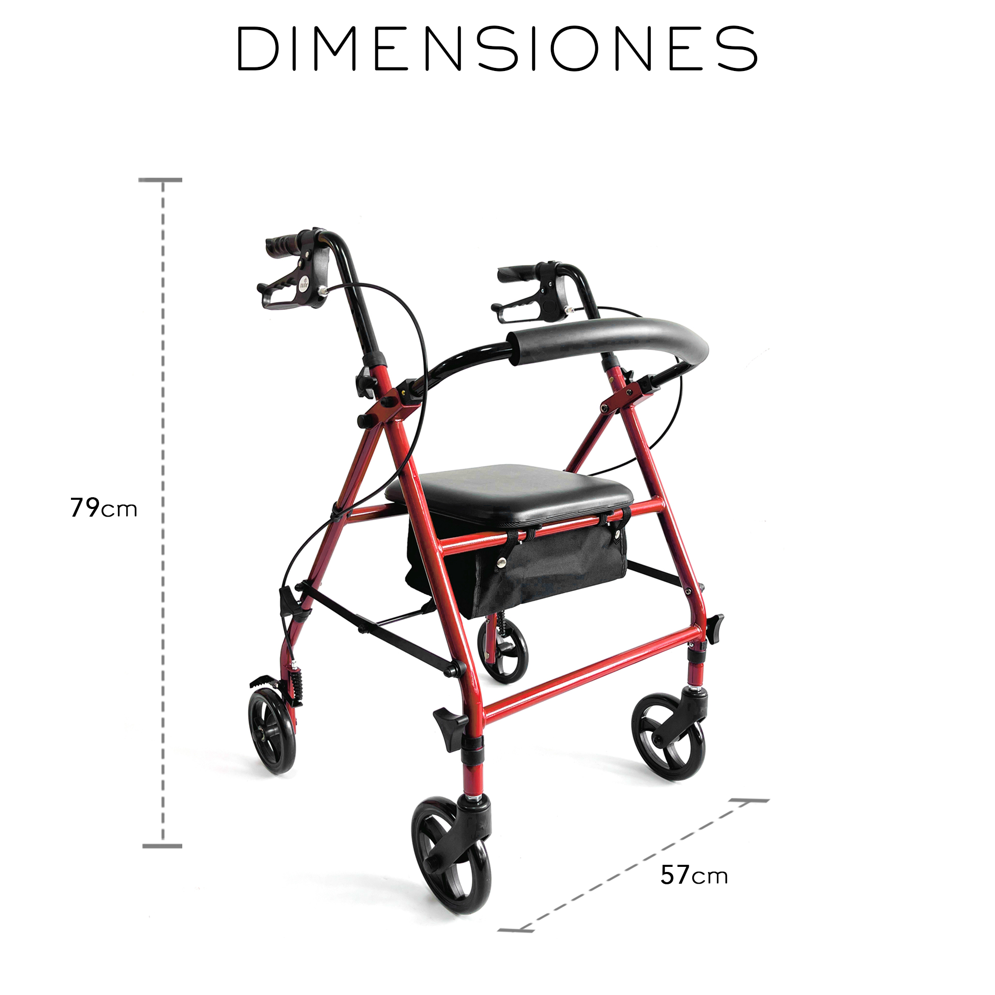 Foto 7 | Andadera Ortopédica Adulto Andadera Con Asiento Cuatro Ruedas Asiento Silla Altura Ajustable Todo Terreno Basitex C