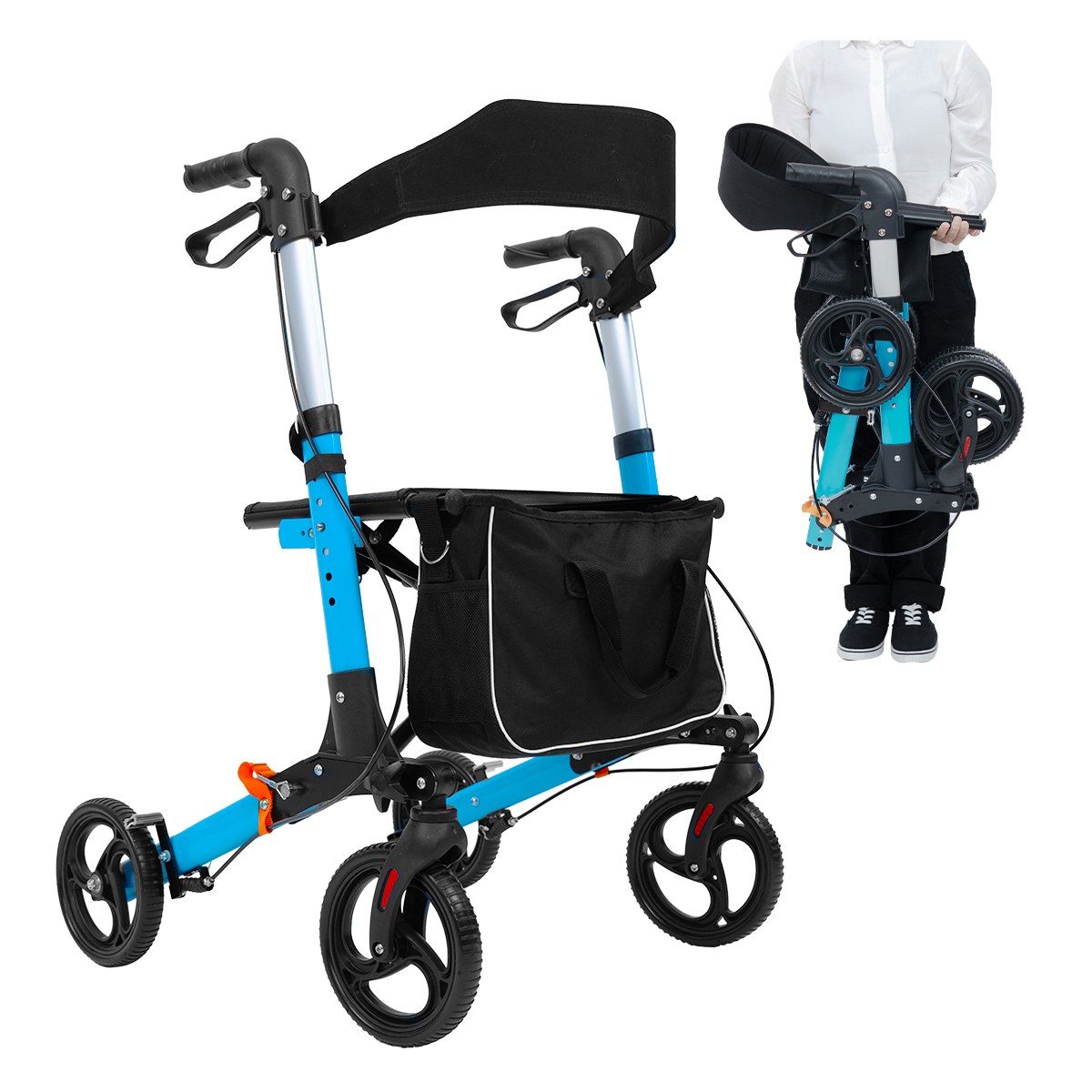 Foto 1 | Andadera Rollator Plegable De Lujo | Ligera, Compacta, Frenos De Seguridad Con Sistema De Bloqueo Y Bolsa De Almacena