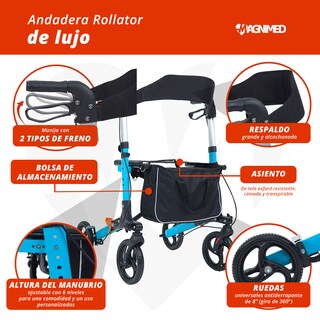 Foto 5 | Andadera Rollator Plegable De Lujo | Ligera, Compacta, Frenos De Seguridad Con Sistema De Bloqueo Y Bolsa De Almacena