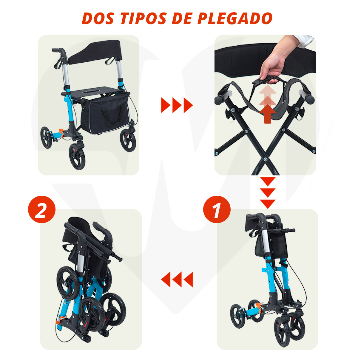 Foto 7 | Andadera Rollator Plegable De Lujo | Ligera, Compacta, Frenos De Seguridad Con Sistema De Bloqueo Y Bolsa De Almacena