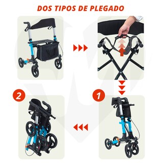 Foto 7 | Andadera Rollator Plegable De Lujo | Ligera, Compacta, Frenos De Seguridad Con Sistema De Bloqueo Y Bolsa De Almacena