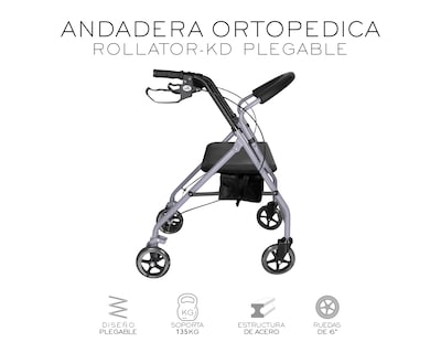 Foto 2 | Andadera Ortopédica Adulto Andadera Con Asiento Cuatro Ruedas Asiento Silla Altura Ajustable Todo Terreno Basitex C