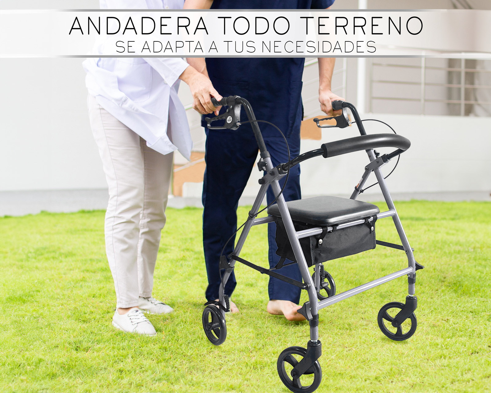 Foto 4 pulgar | Andadera Ortopédica Adulto Andadera Con Asiento Cuatro Ruedas Asiento Silla Altura Ajustable Todo Terreno Basitex C