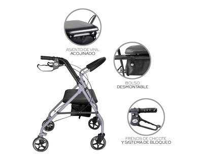 Foto 5 | Andadera Ortopédica Adulto Andadera Con Asiento Cuatro Ruedas Asiento Silla Altura Ajustable Todo Terreno Basitex C