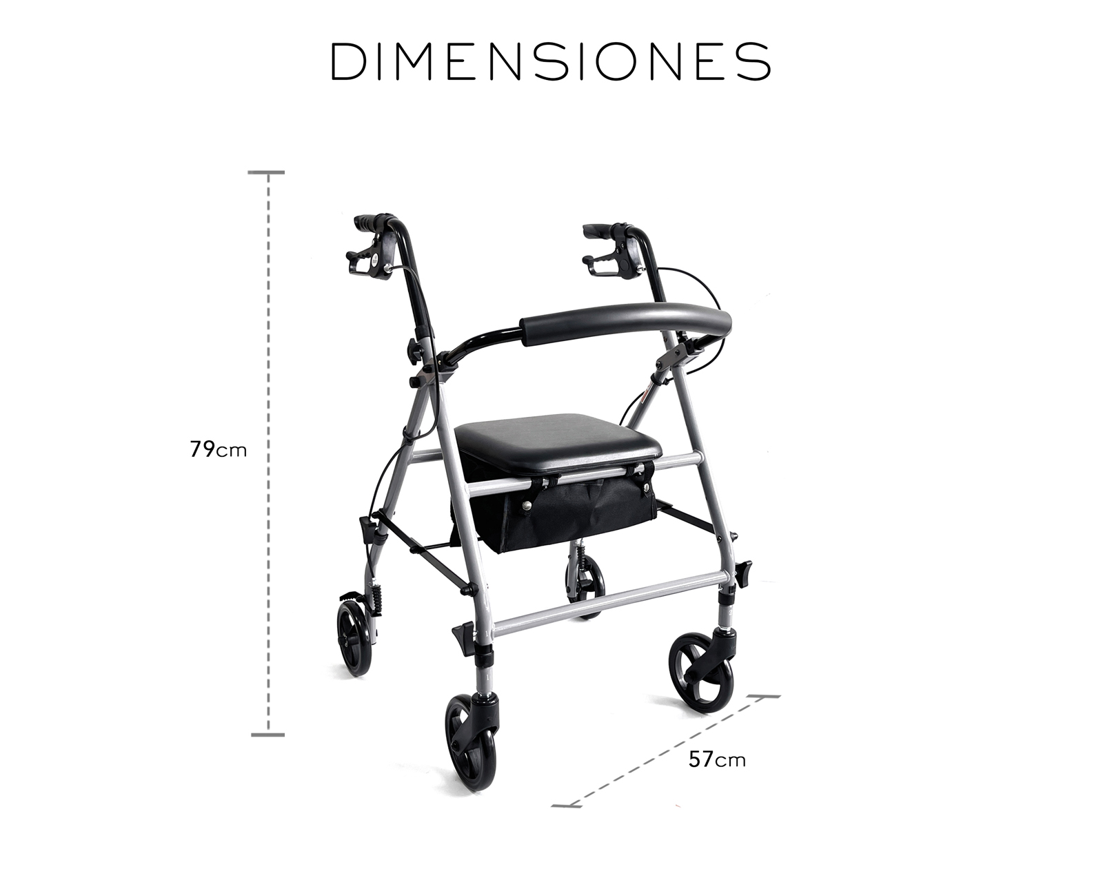 Foto 8 pulgar | Andadera Ortopédica Adulto Andadera Con Asiento Cuatro Ruedas Asiento Silla Altura Ajustable Todo Terreno Basitex C