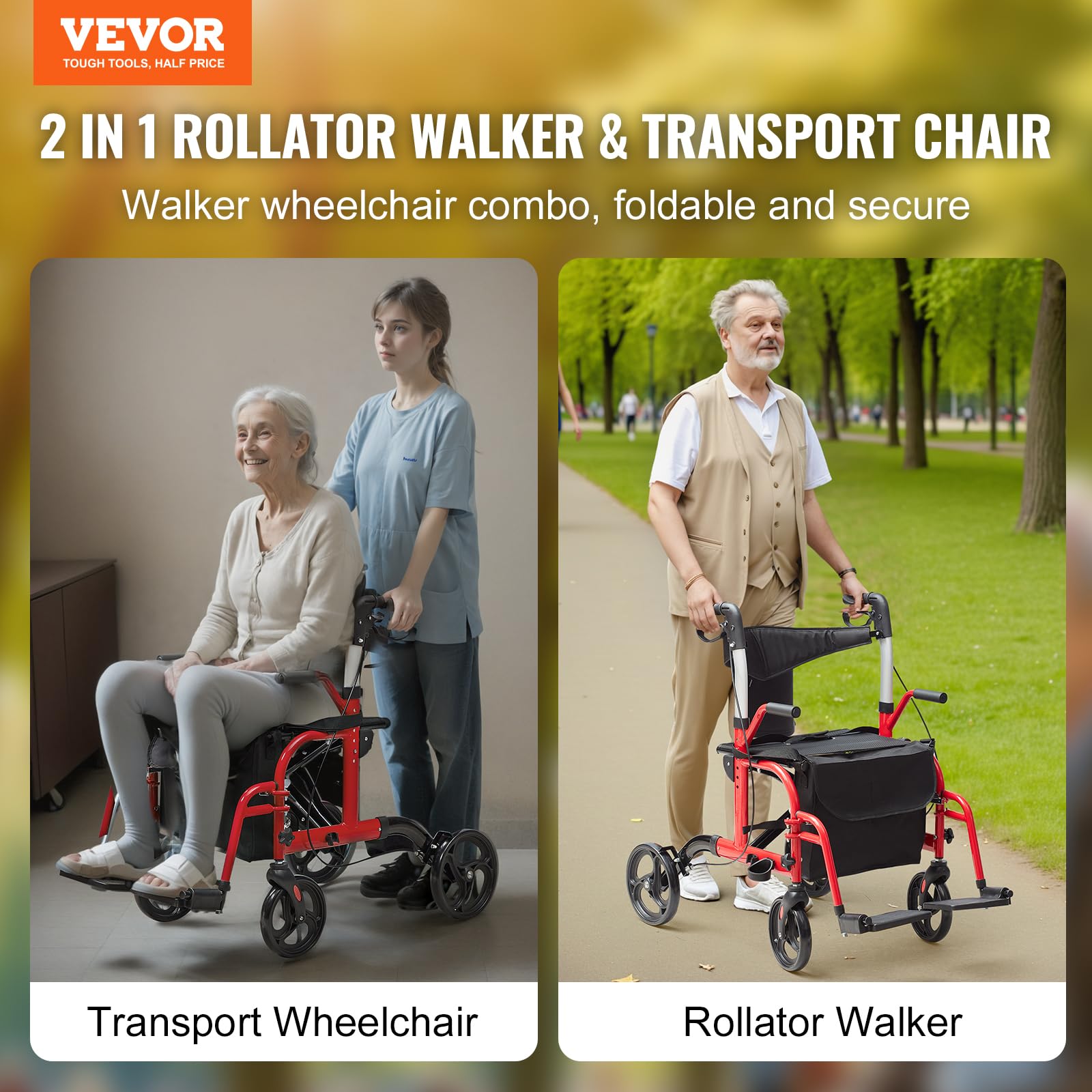 Foto 3 pulgar | Silla Rollator Walker & Transport Vevor 2 En 1 Para Personas Mayores - Venta Internacional.