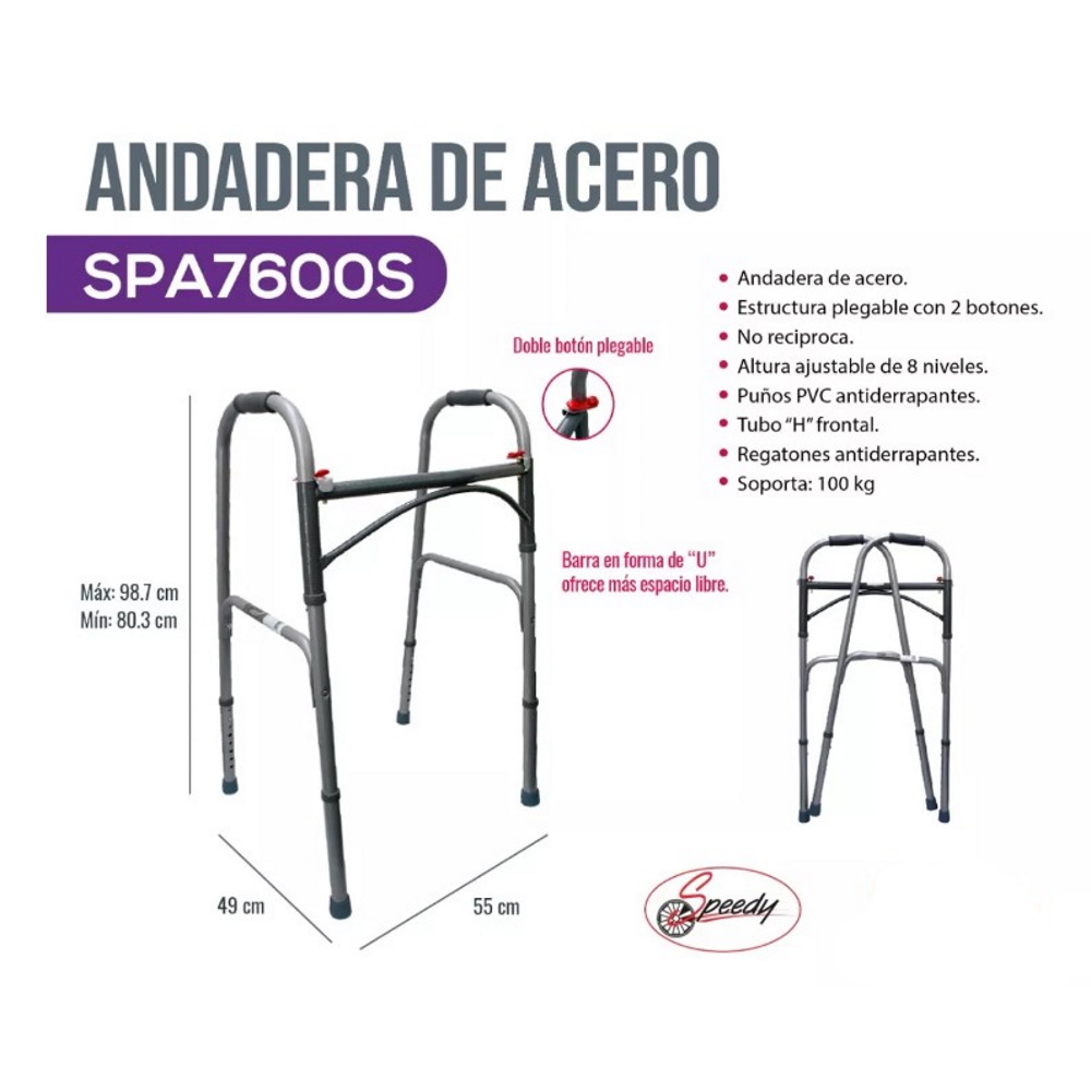 Foto 3 pulgar | Andadera Ortopédica Adulto Mayor Plegable Acero Speedy