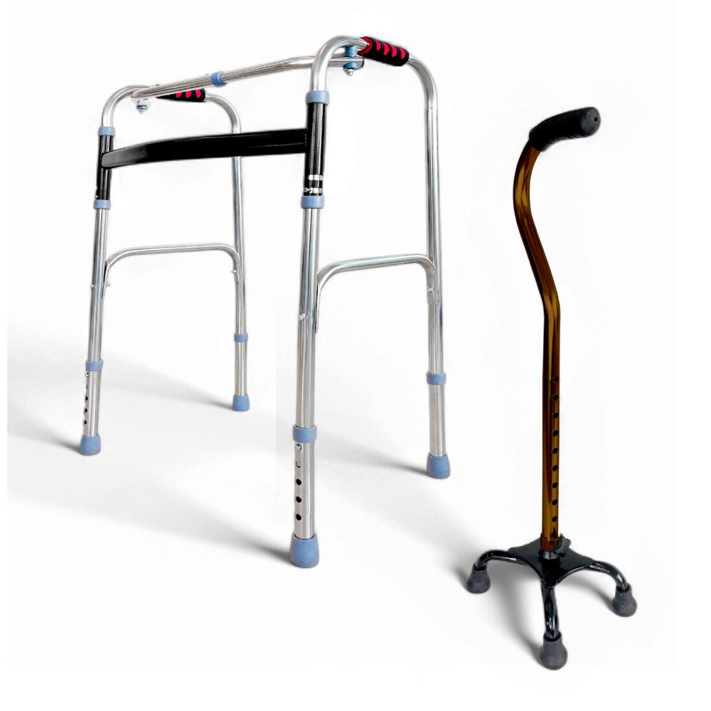 Baston Adultos 4 Apoyos + Andadera Ortopedica Plegable