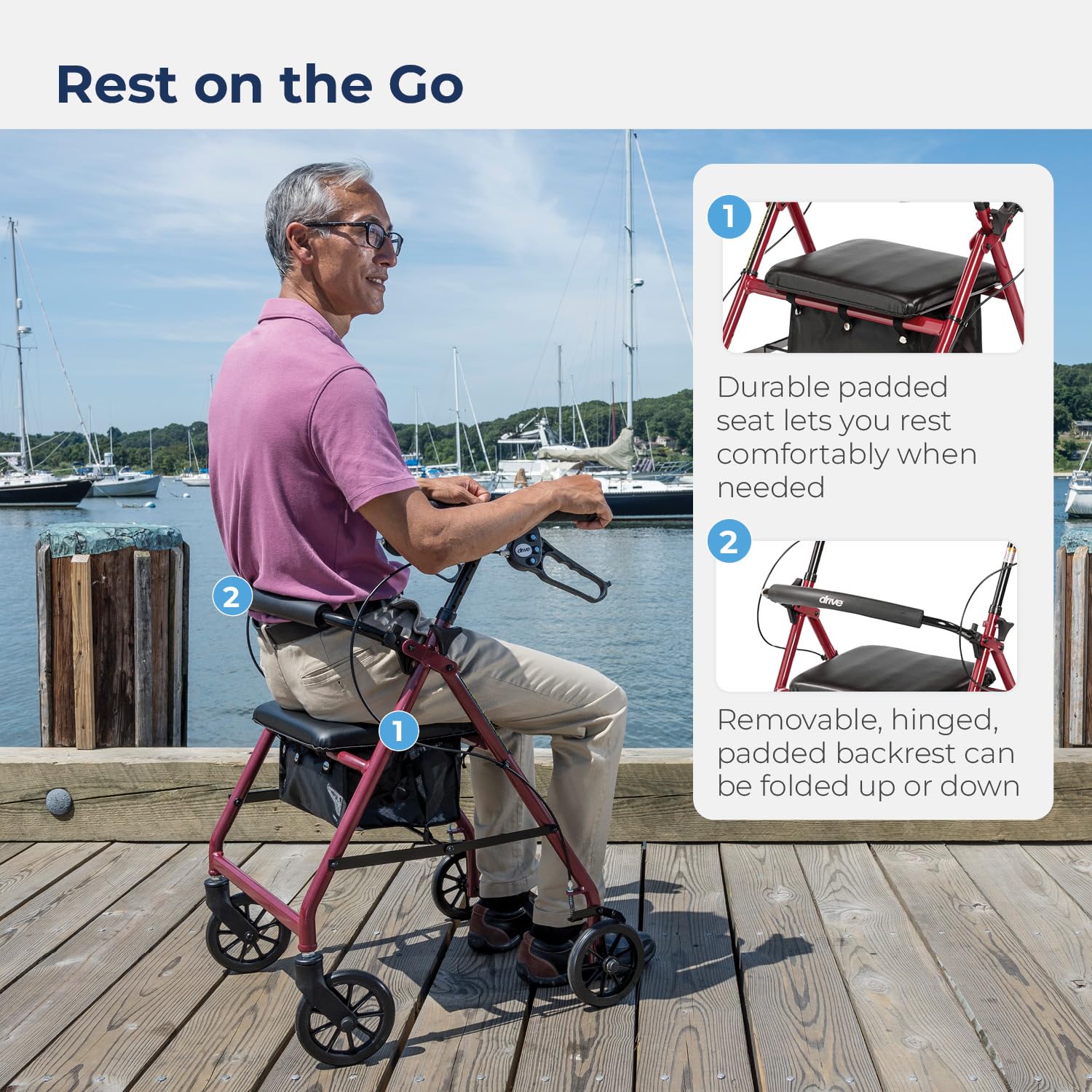 Foto 6 pulgar | Rollator Drive Medical De Aluminio Plegable Con Respaldo - Venta Internacional.