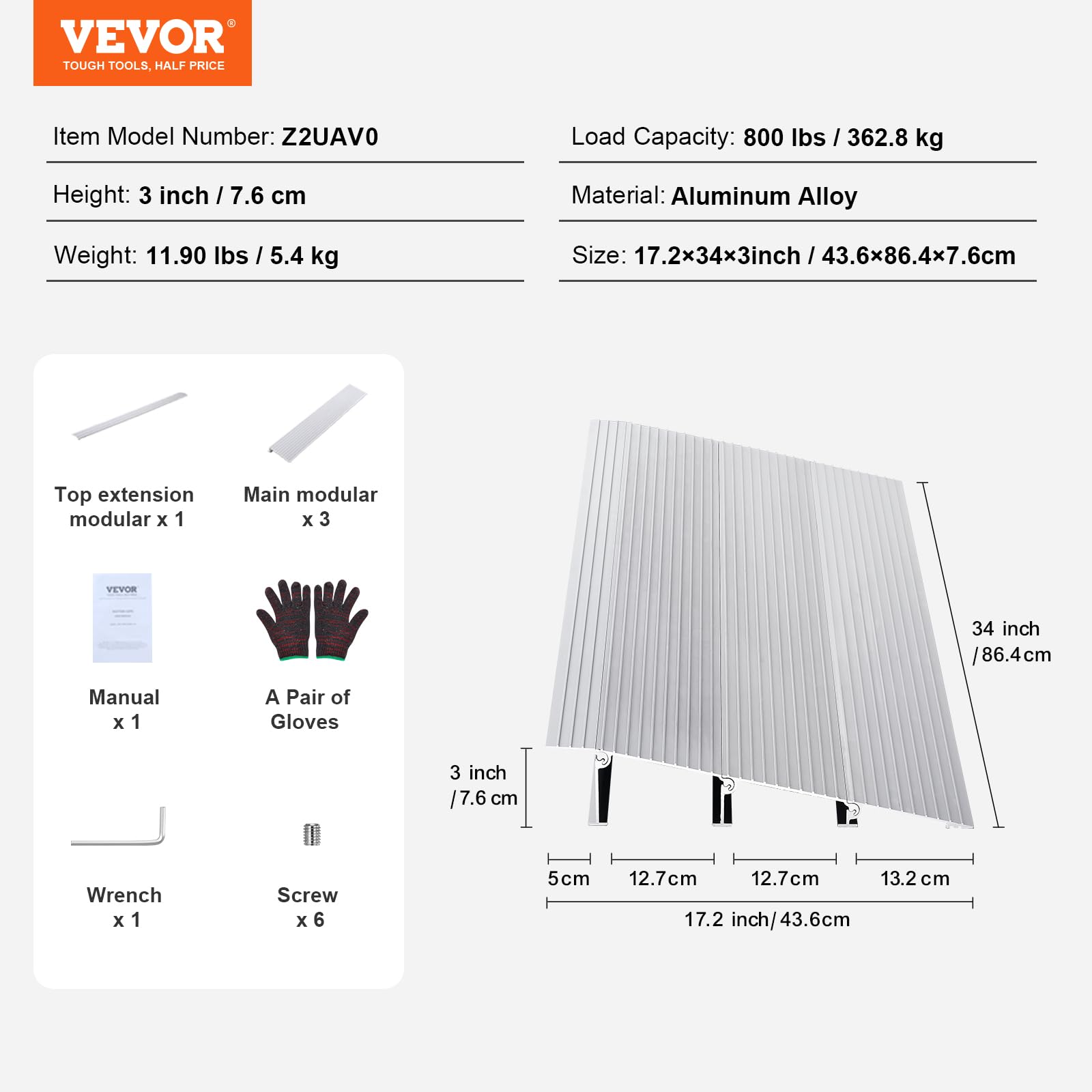 Foto 7 | Rampa De Umbral Para Puerta Vevor 3 Rise, Aluminio, Capacidad De 360 Kg - Venta Internacional.
