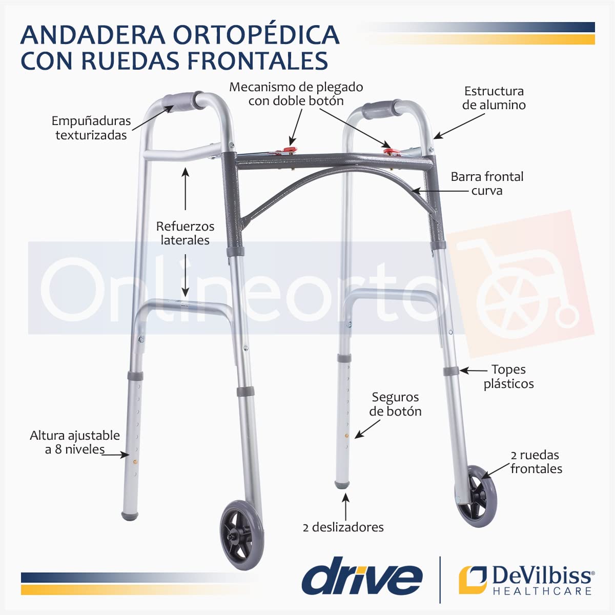 Foto 3 pulgar | Walker Drive Medical Deluxe Plegable Con Ruedas De 5 Cm - Venta Internacional.