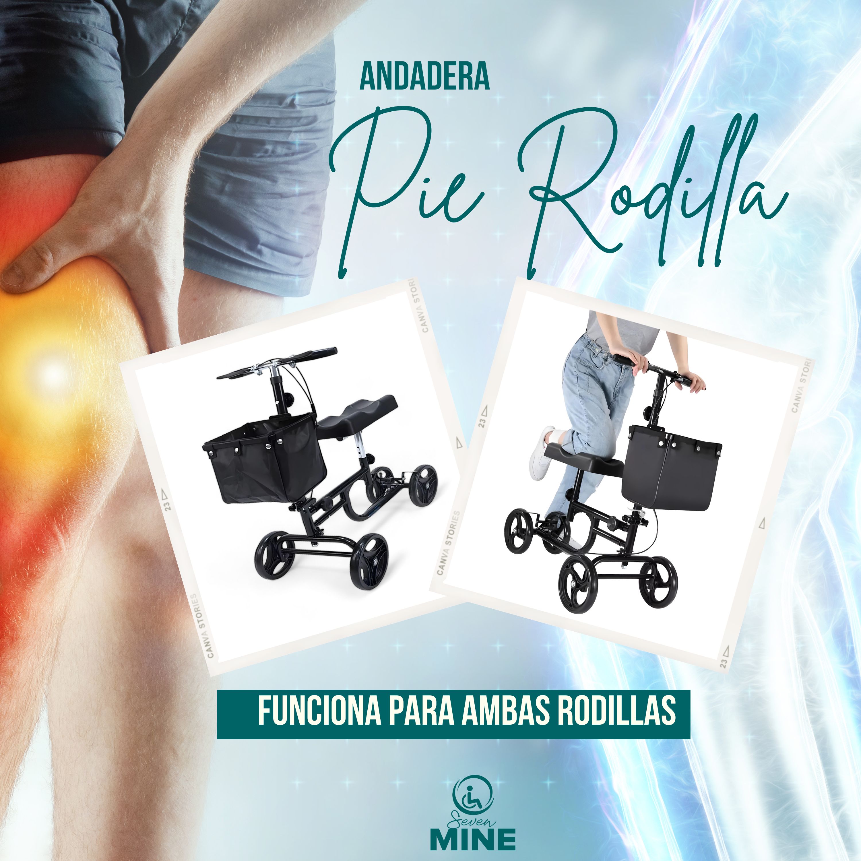 Foto 6 pulgar | Andadera Ortopedica Con Ruedas Para Apoyar La Rodilla Delux Con Bolsa | Plegable