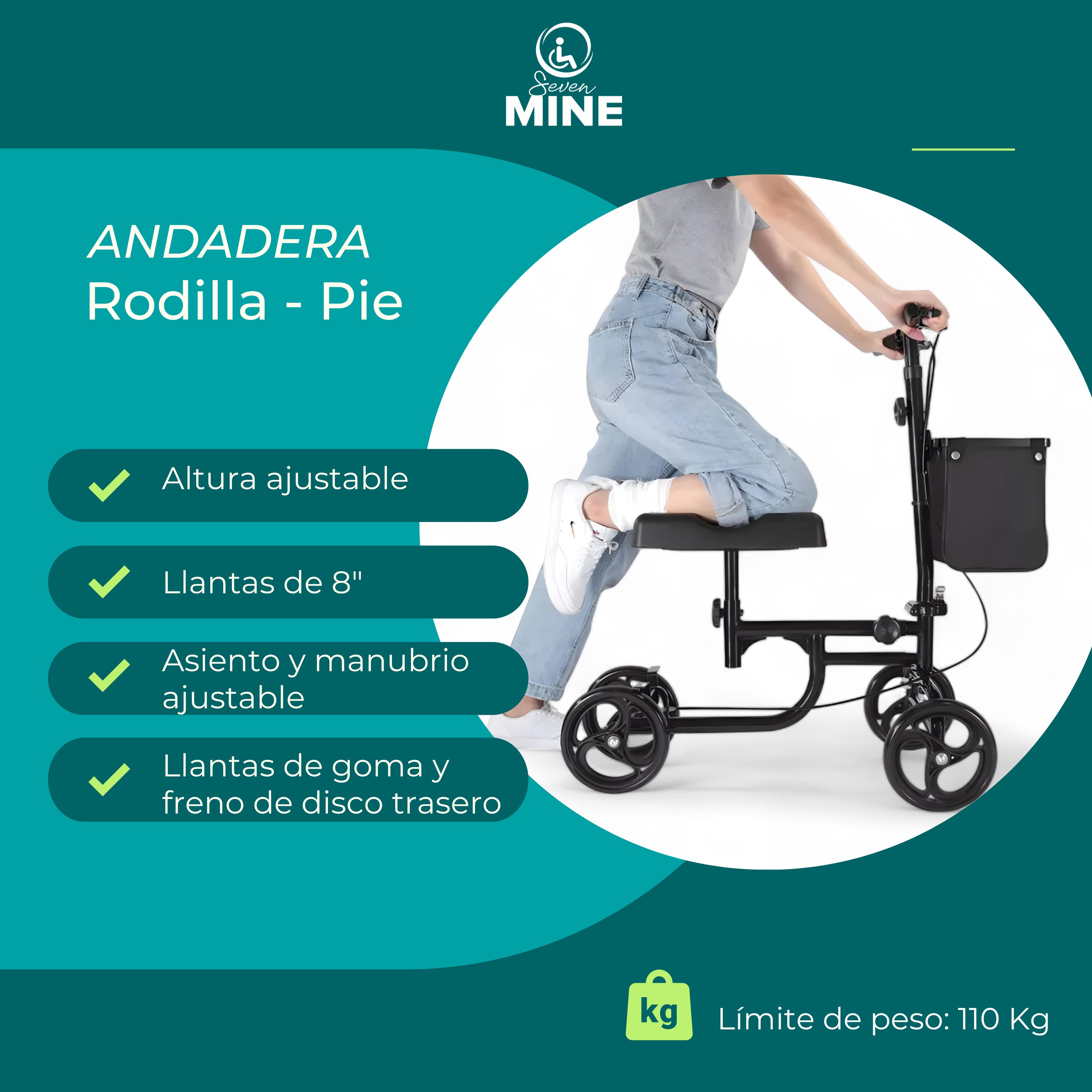 Foto 8 pulgar | Andadera Ortopedica Con Ruedas Para Apoyar La Rodilla Delux Con Bolsa | Plegable