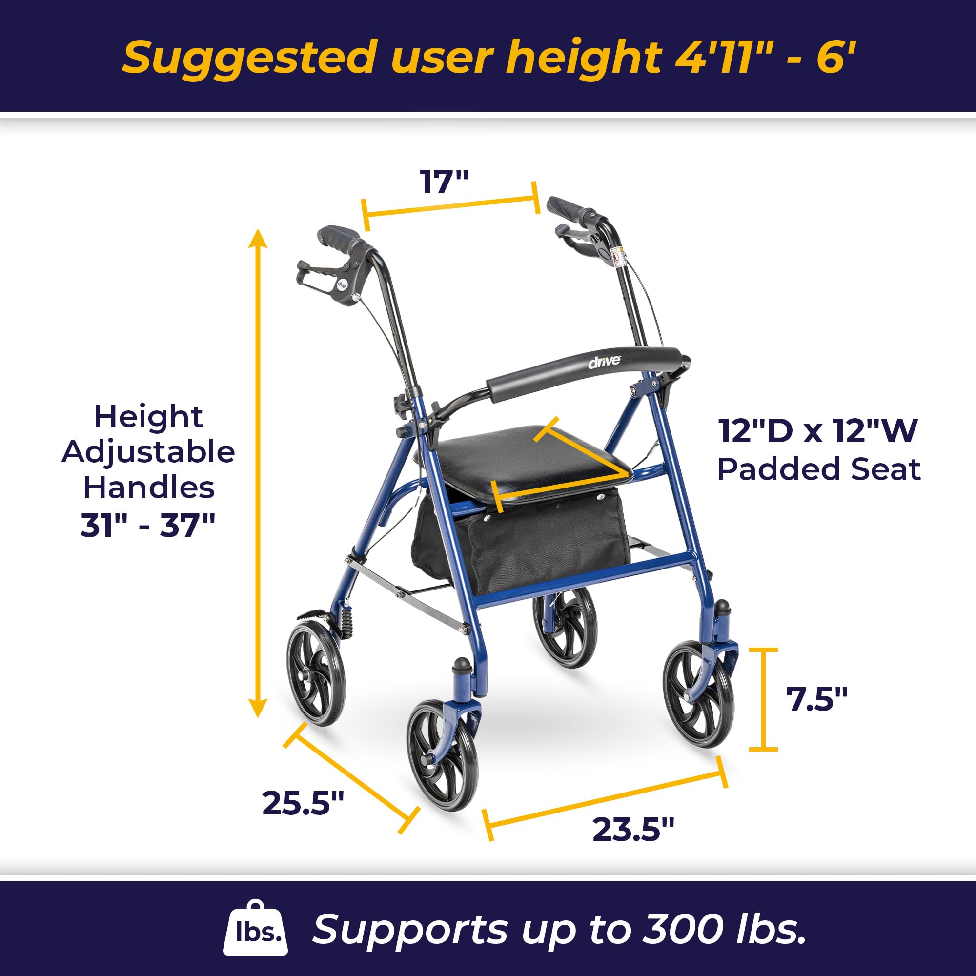 Foto 5 pulgar | Rollator Walker Drive Medical 10257bl-1 De 4 Ruedas Con Asiento - Venta Internacional.
