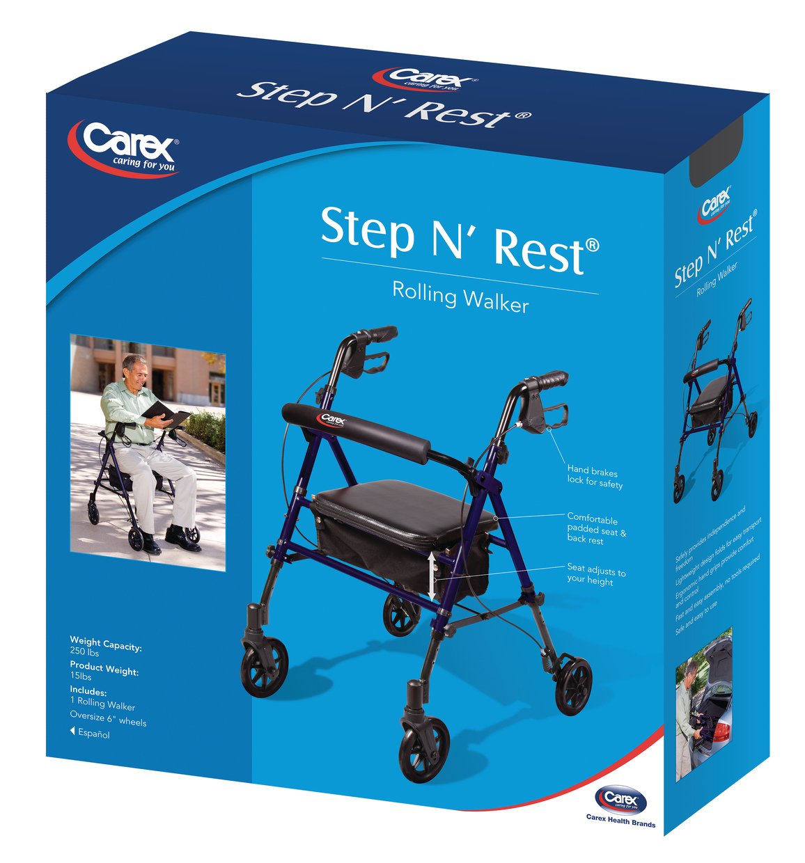 Foto 3 pulgar | Rollator Walker Carex Step 'n Rest De Aluminio Con Asiento De 250 Libras - Venta Internacional.